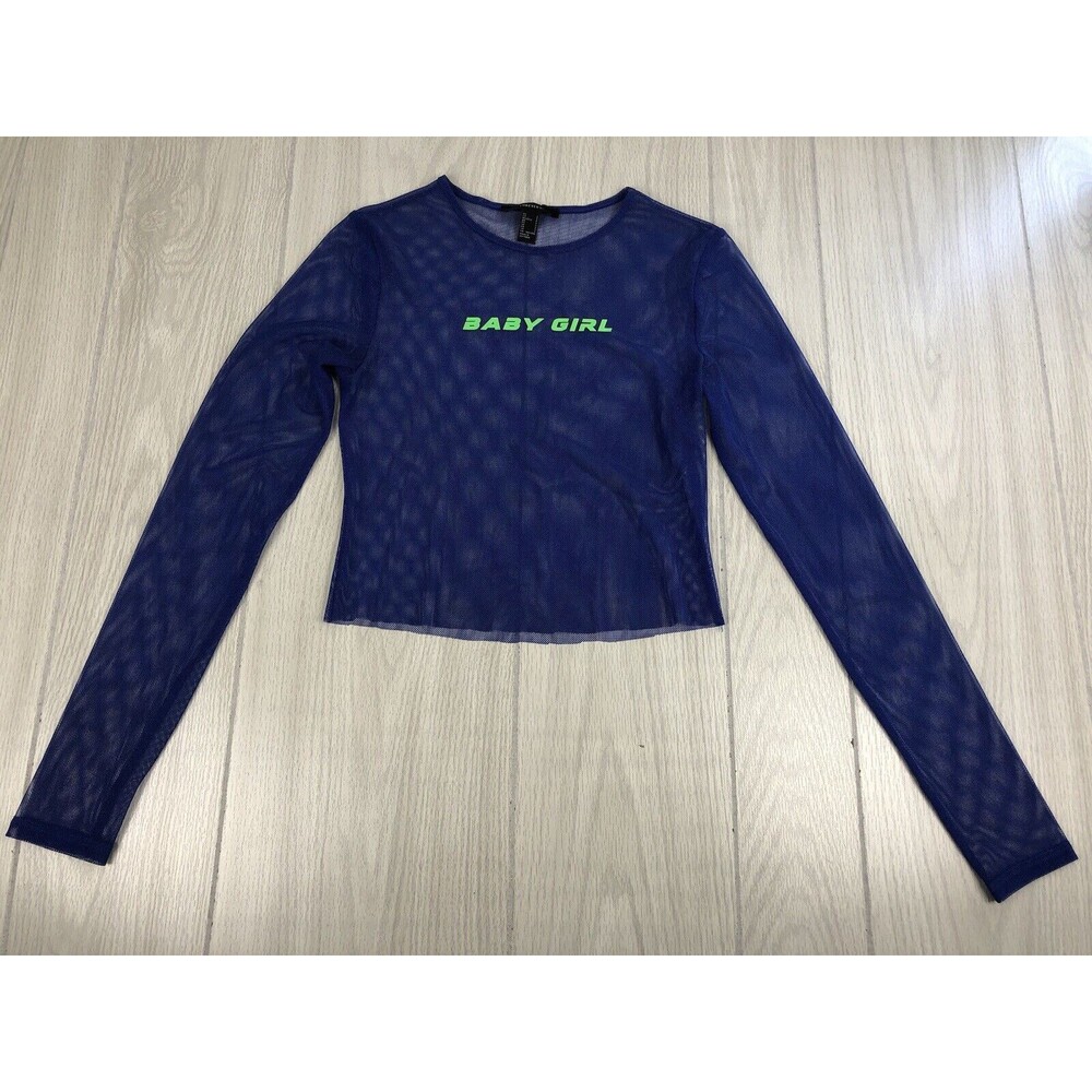 Forever 21 Mesh Long Sleeve Baby Girl Top Shirt Women Size Small S Blue Festival